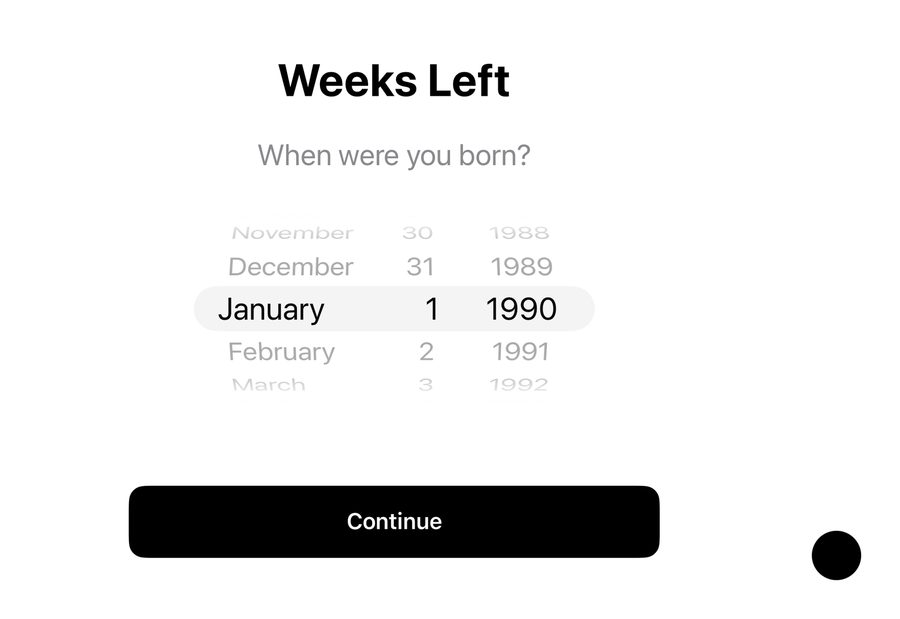 An onboarding page on the closed, turned Duo. A birth date picker sits above a Continue button, all visible.