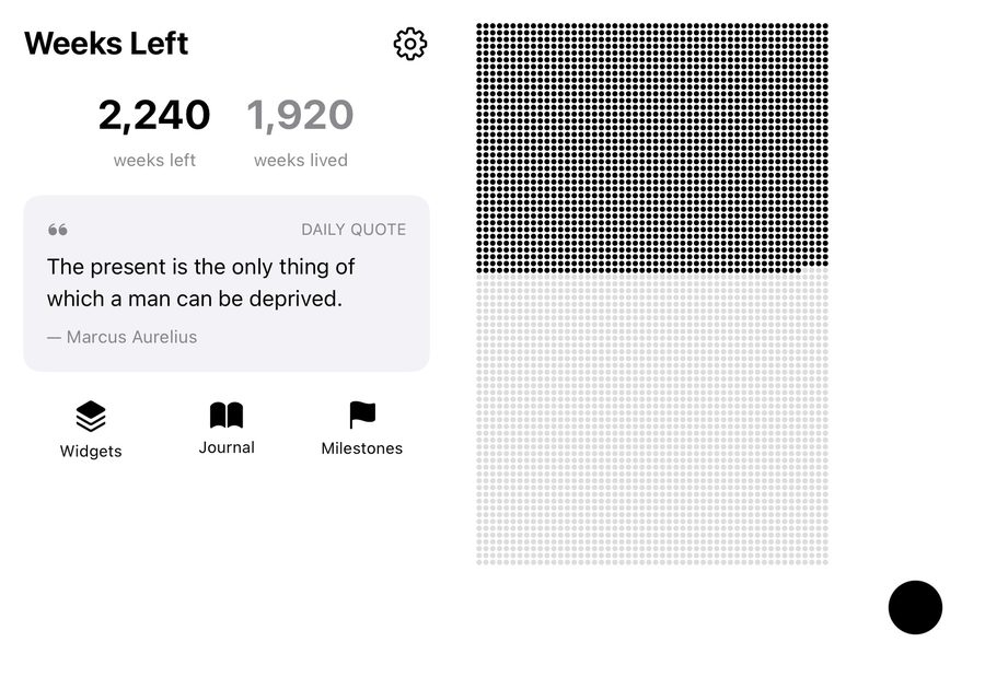 The same app closed and turned sideways. The stats sit on the left and the whole dot grid fits on the right.