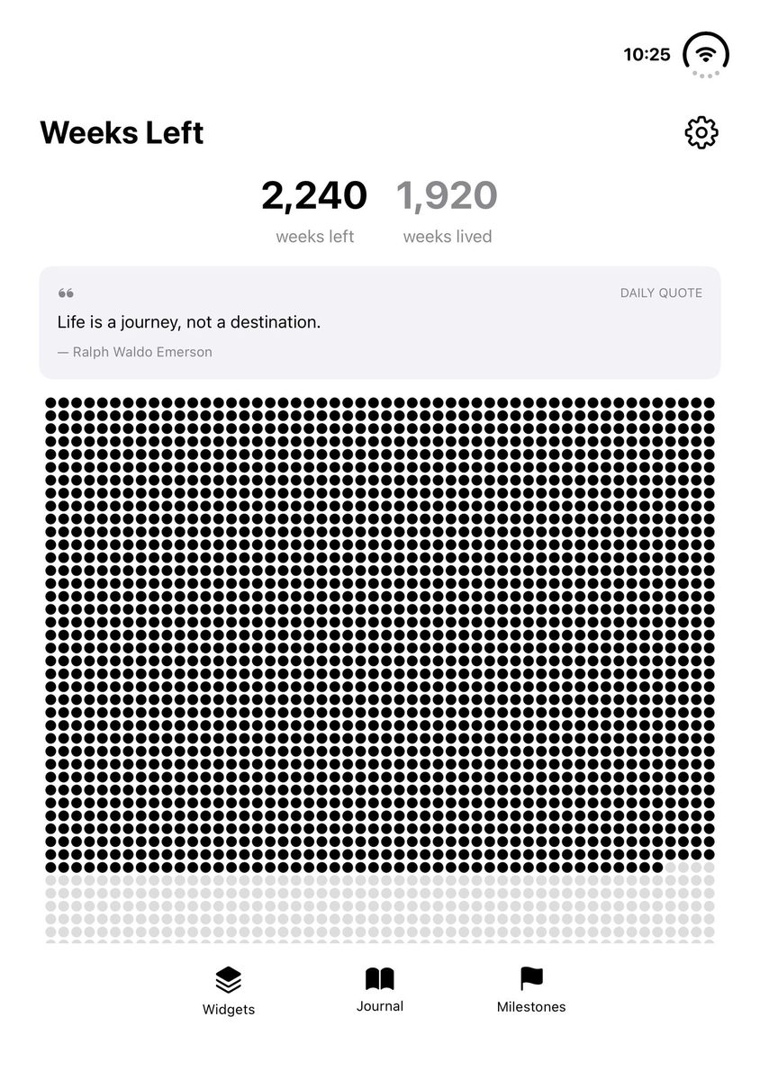 The same app open and turned to portrait. The stats sit above the dot grid, which fits the screen.