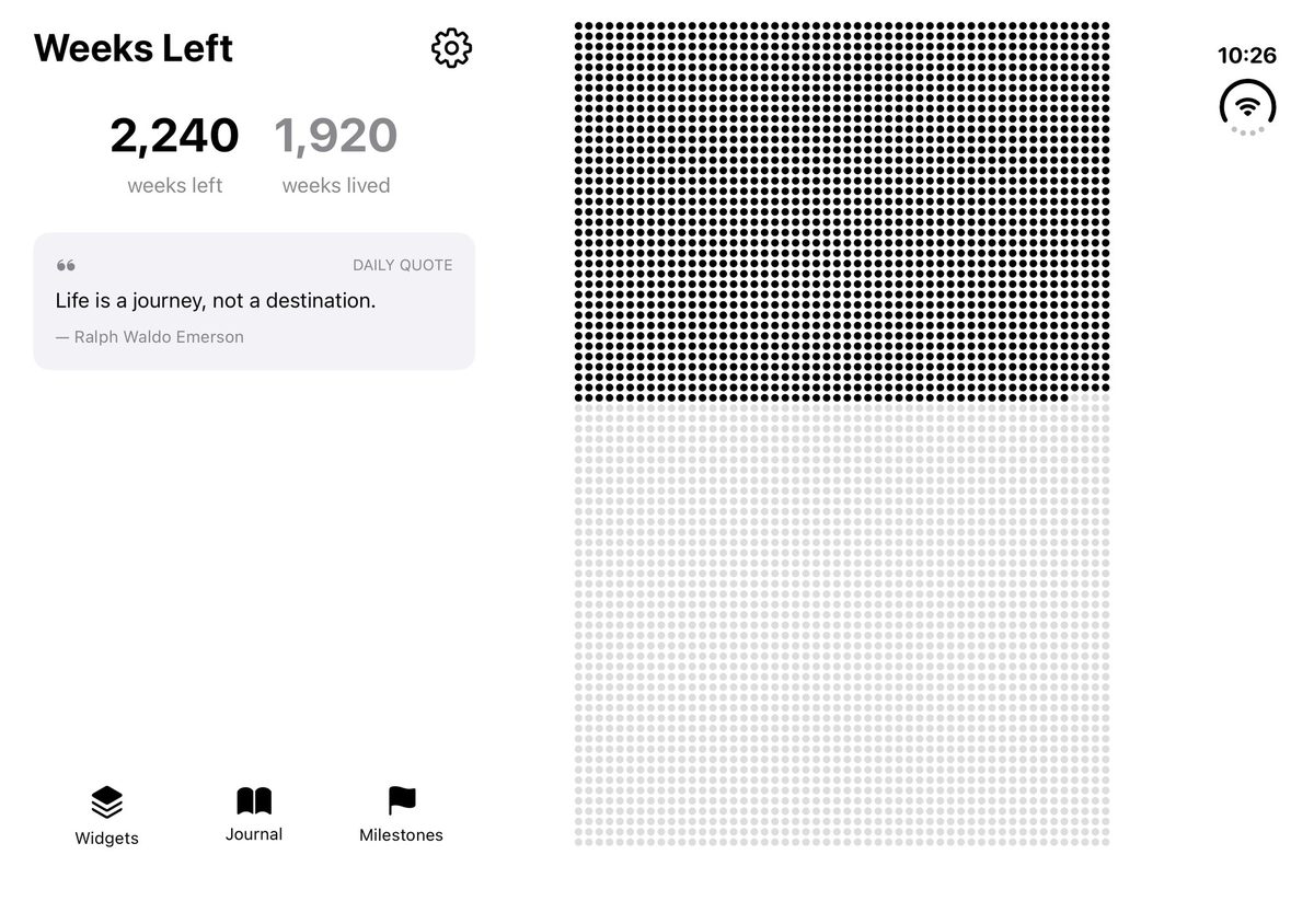 The same app on the open inner display. The stats sit on the left and the whole dot grid fits on the right.